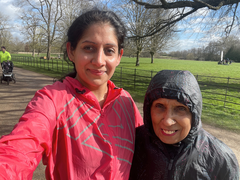 Two women smiling at camera