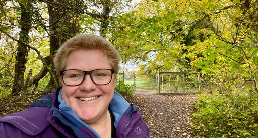 Cecelia, living with myeloma, on a woodland walk
