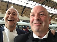 Franko, blood cancer patient, with Michelle Roux Jr at a train station.