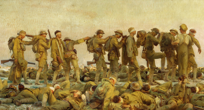 "Gassed" painting by John Singer Sargent, showing group of First World War soldiers suffering from the effects of being gassed.