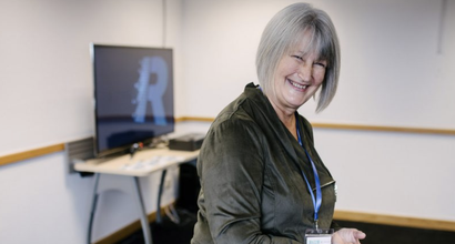 Sylvia who's husband, Tony, was diagnosed with acute lymphoblastic leukaemia (ALL) smiling at the camera.