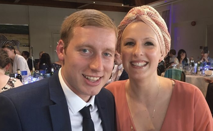 Bianca, who was diagnosed with Hodgkin lymphoma, with her husband at a public function.