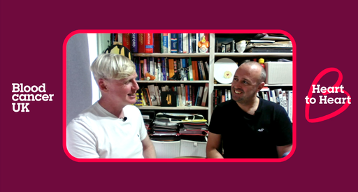 Scott and Tris sharing their thoughts and feelings about Scott's myeloma diagnosis on the Blood Cancer Heart to Heart podcast