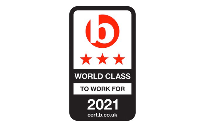 Best Companies World Class Employer 3 stars award received by Blood Cancer UK in 2021.